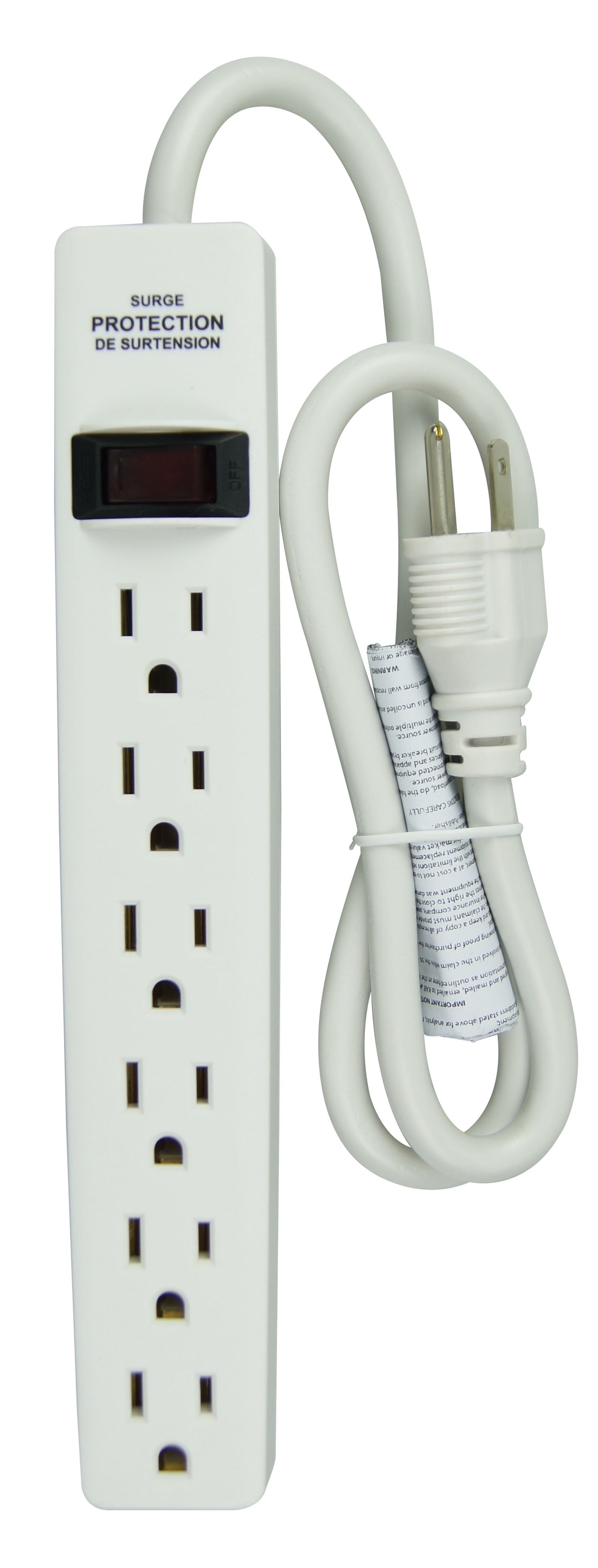 2 Pack 6-Outlet Surge Protector with 2.5 Ft Cords 500-Joule, White