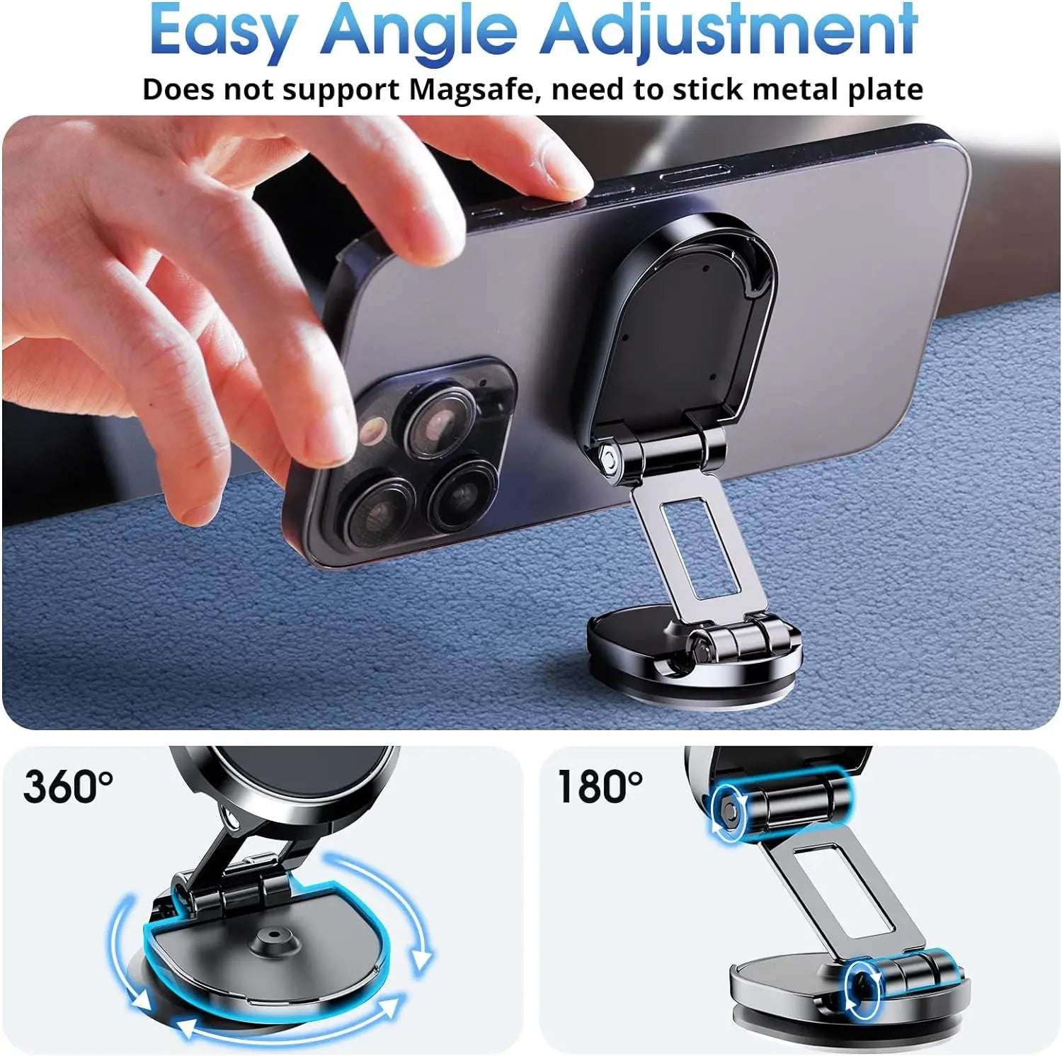 Magnetic Phone Holder for Car, Alloy Folding Mount, Universal Compatibility, 360° Rotation, for All Smartphones Holder for Car